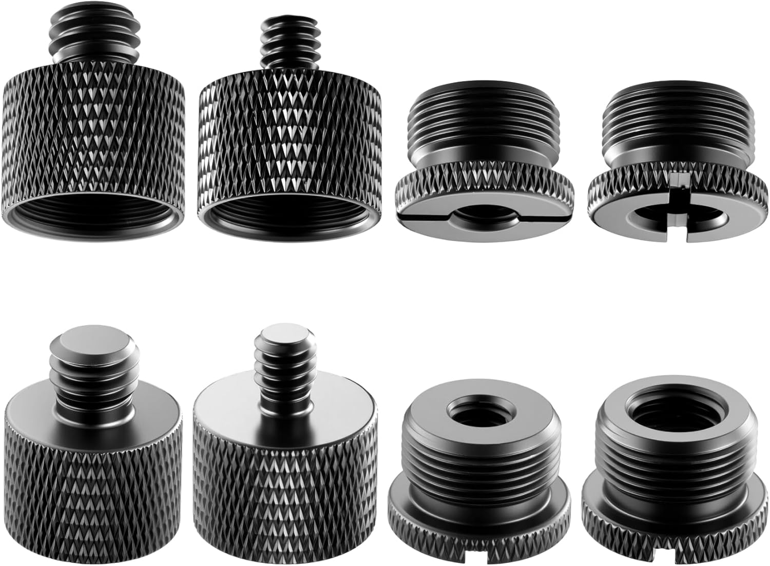 Mic Stand Adapter Set, 5/8 to 3/8 & 1/4 Thread Adapter | 8 Pack, 4 Thread Sizes, Aluminum Alloy, Knurled Grip, Precision Threads, Fits Mic Stands, Boom Arms & Tripods
